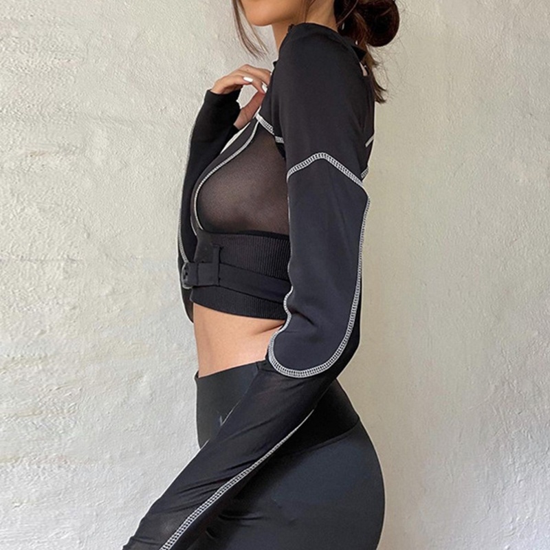 Áo Thun Croptop Tay Dài Cổ Lọ Có Khóa Kéo Phong Cách Thời Trang Harajuku Dành Cho Nữ