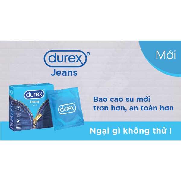Bao cao su Durex Jeans hộp 3 cái, bcs durex siêu mỏng chống xuất tinh sớm kéo dài thời gian