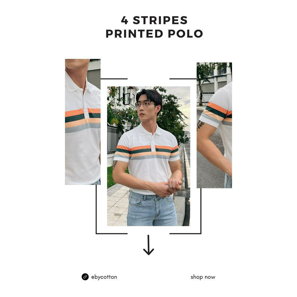 Áo Thun Polo Nam Cổ Bẻ Trắng In Sọc Ngực 4 Màu BY COTTON 4 Stripes Printed Polo
