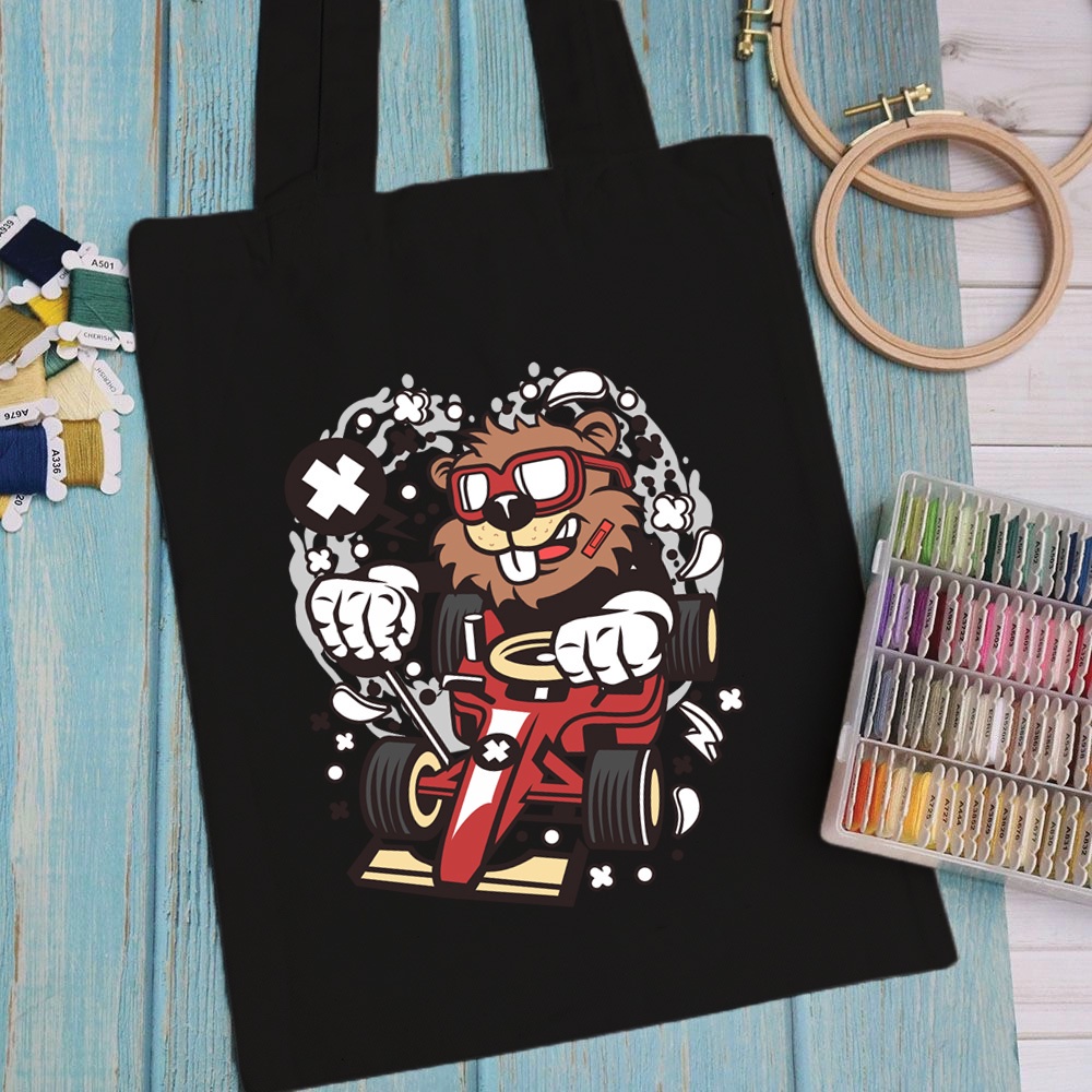 Túi vải, túi Tote (màu đen) CARTOON DESIGN - Mẫu 3 vải canvas dày đẹp cho nữ có khóa miệng đi học đi chơi.