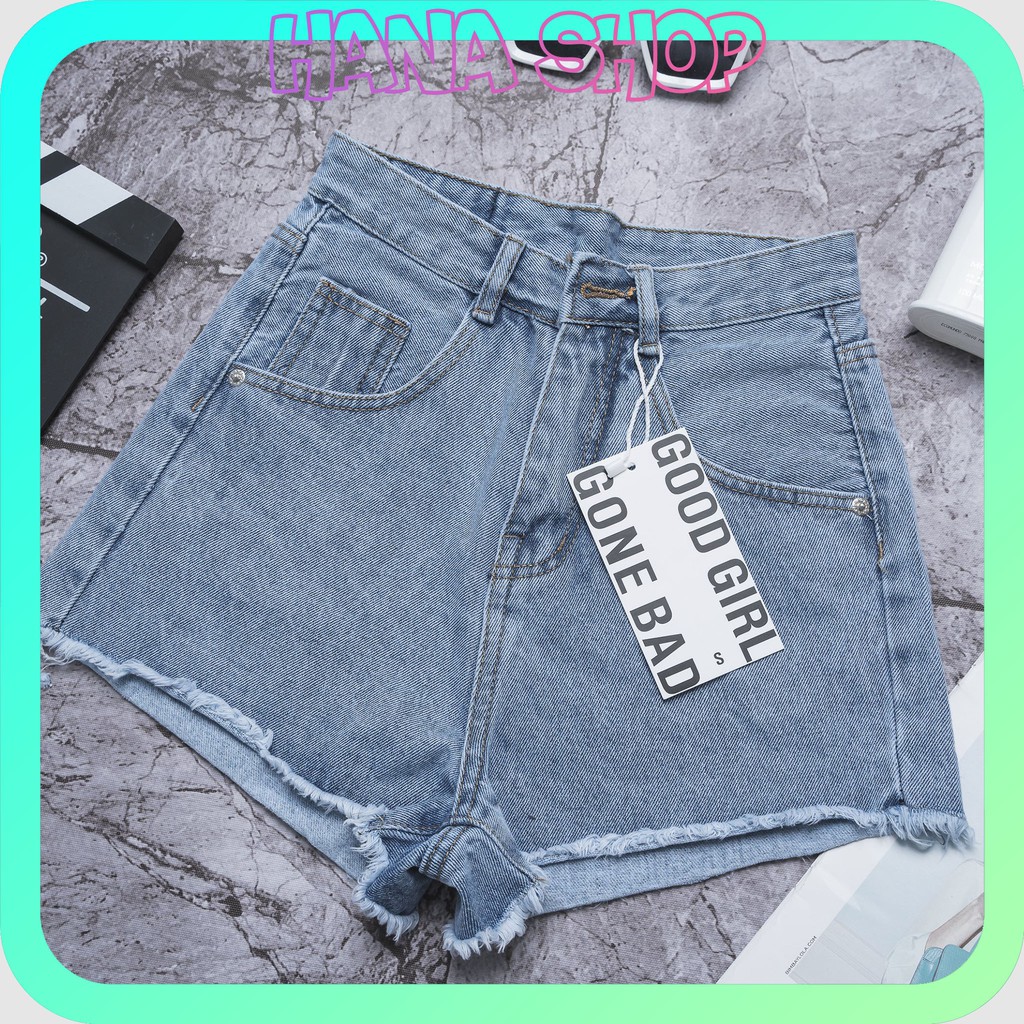 Quần Sọt Jean Nữ Lưng Cao Basic Màu Xanh Hình ảnh thật