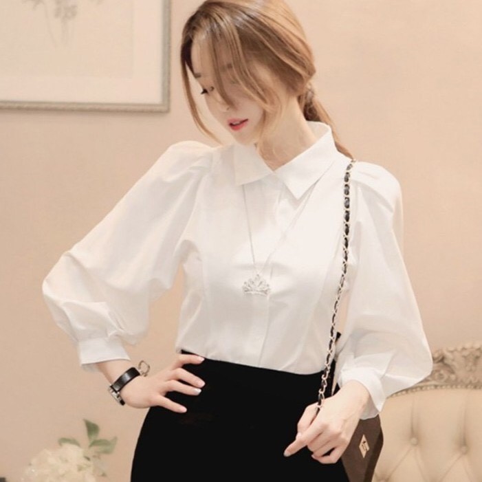 Áo sơ mi nữ công sở trắng tay phồng lỡ - 4basic SM01