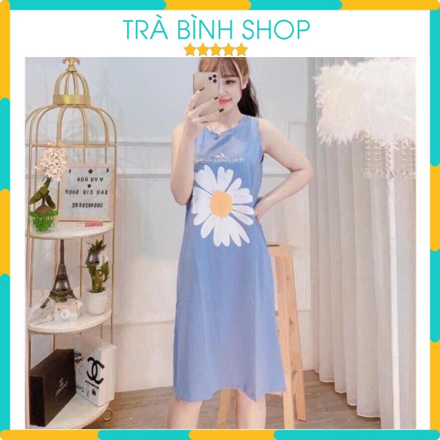 [ Mã FAMAYWA2 giảm 10K đơn 50K] Váy Suông Sát Nách Đầm dài Họa Tiết Hình Hoa Cúc Chất Cotton