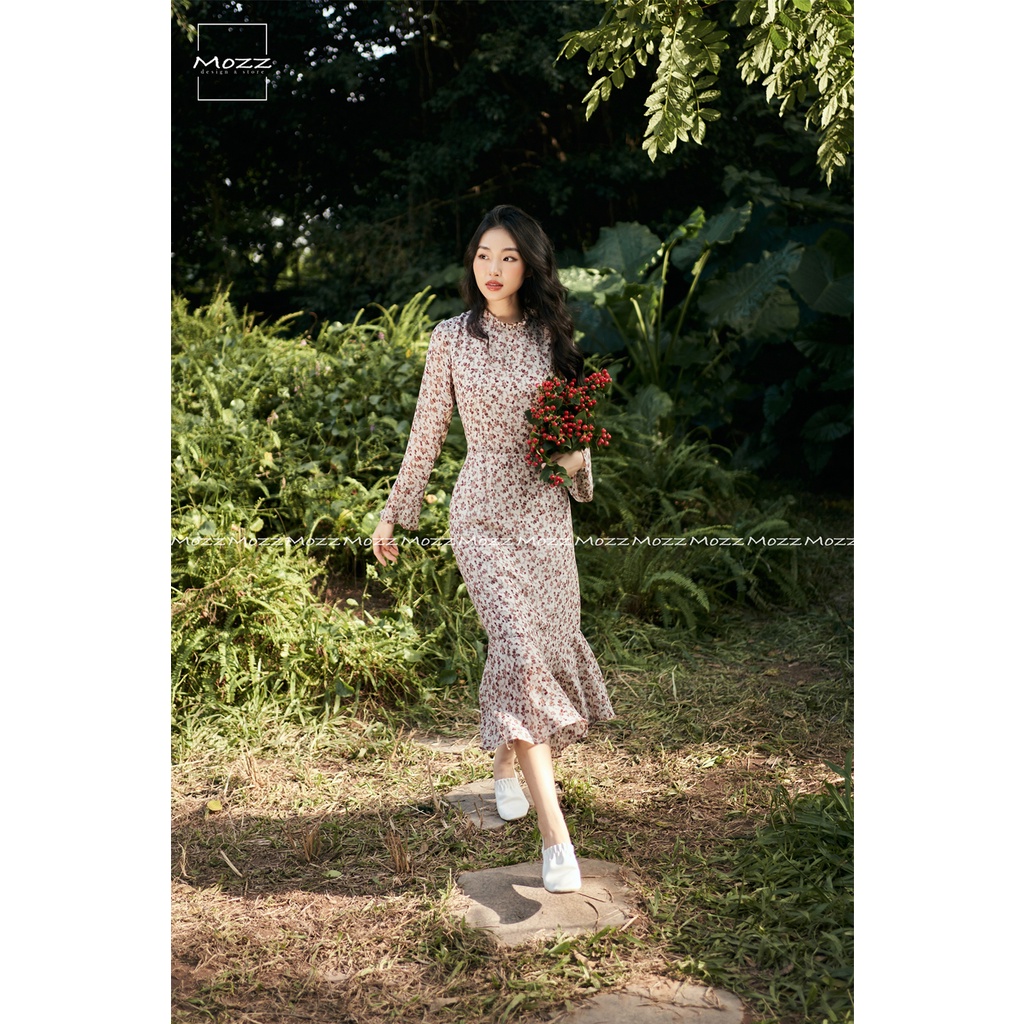 Váy hoa nhí, Váy hoa nâu dài Mozz, váy hoa đuôi cá, váy mùa thu, váy hoa nhí vintage