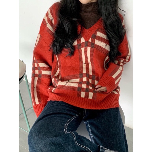 ÁO LEN KẺ PHỐI CỔ