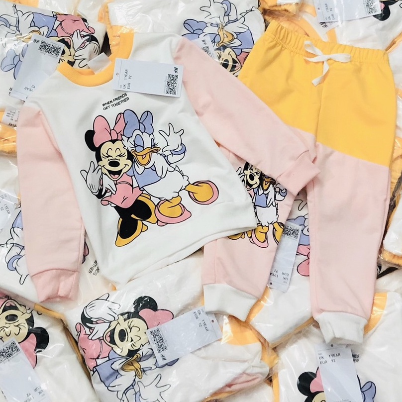 Bộ dài tay thu đông bé gái - Set bộ nỉ phối thu đông Minnie cho bé gái size 1-6t