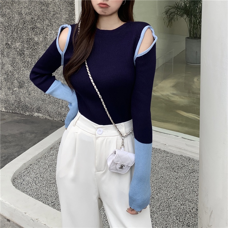 QADCOL Áo thun tay dài thiết kế khoét quyến rũ thích hợp cho phái nữ