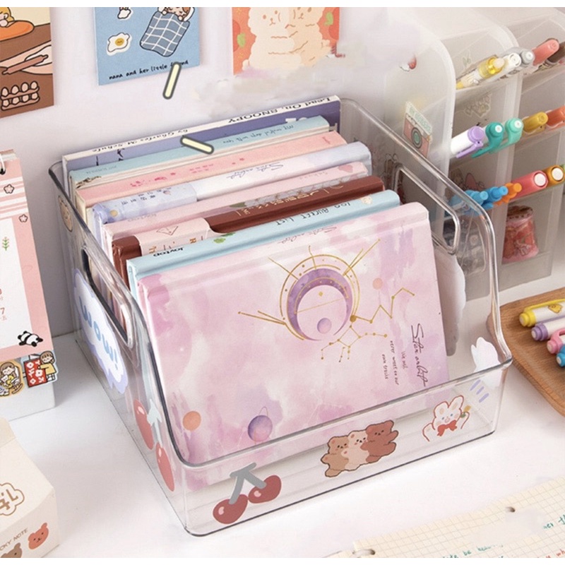 Kệ để sách lưu trữ đồ dùng cá nhân cỡ lớn giá đựng đồ nhựa trong suốt tặng kèm sticker dễ thương