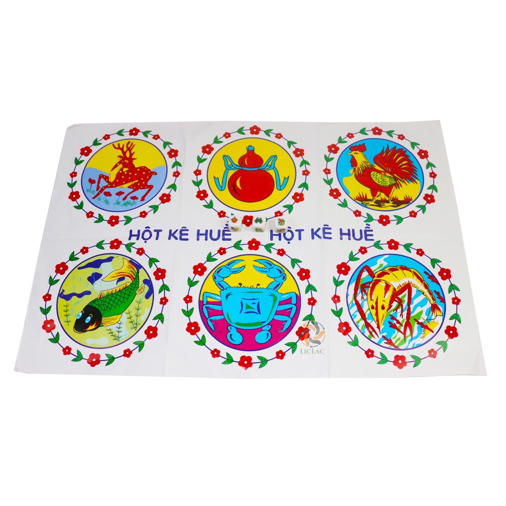 Bộ Bầu Cua Tôm Cá  hàng Việt Nam gồm bàn giấy và 3 xúc xắc, Đồ chơi dân gian Boardgame - LICLAC