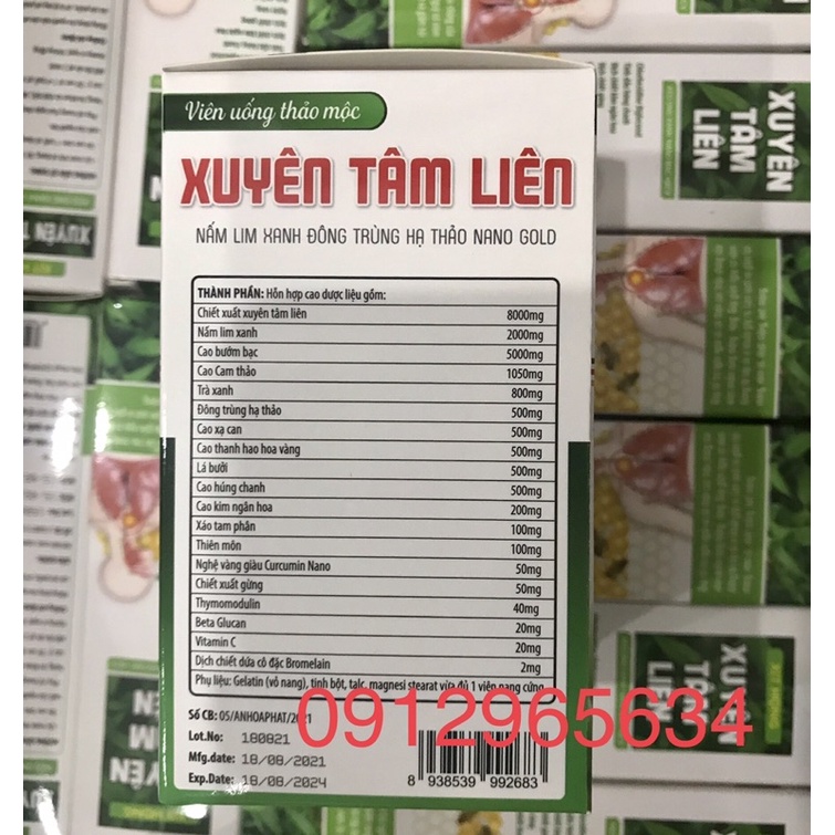 Viên uống Xuyên tâm liên Nấm lim xanh Đông trùng hạ thảo 30 viên bồi dưỡng cơ thể và hệ hô hấp khoẻ mạnh