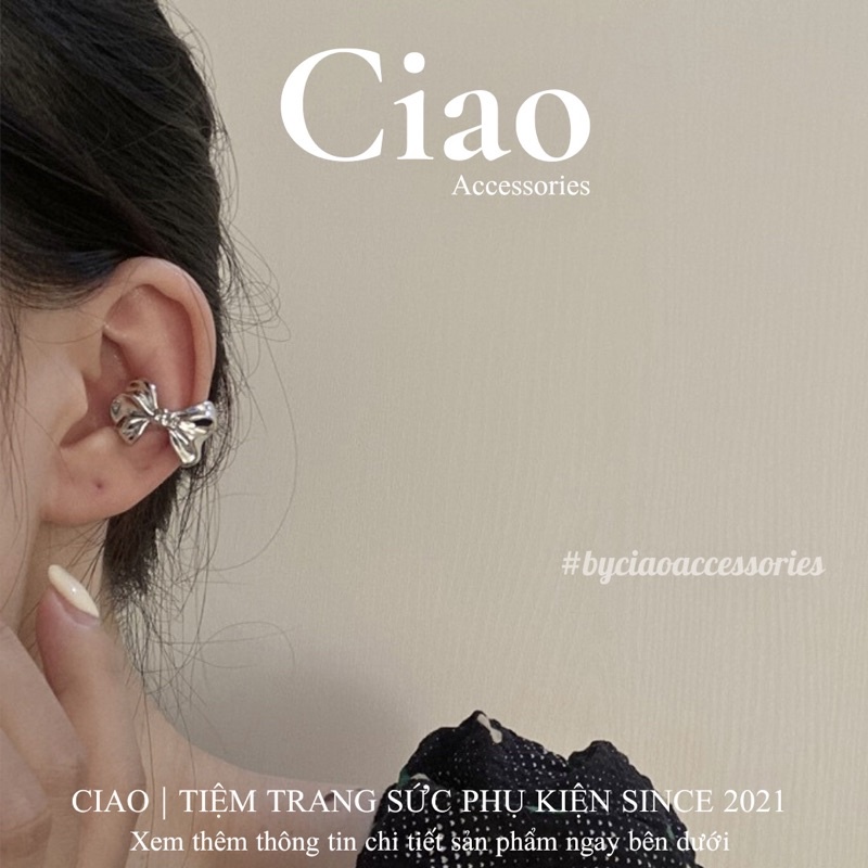 [HOẢ TỐC 1H] Khuyên vành tai/ Kẹp vành tai mạ bạc thiết kế hình nơ mã 28 trendy Ciao accessories