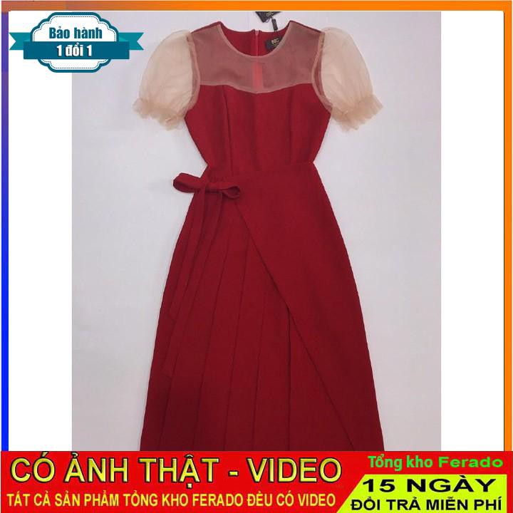 [ xả kho ] MiD Đầm đỏ cách điệu cánh tiên, thắt nơ eo V1203 kèm ảnh thật