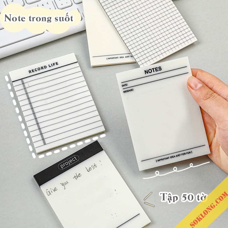 Giấy note ghi chú trong suốt sẵn layout NO22 tập 50 tờ note kế hoạch SOKLONG, ghi nhớ mini chống nước