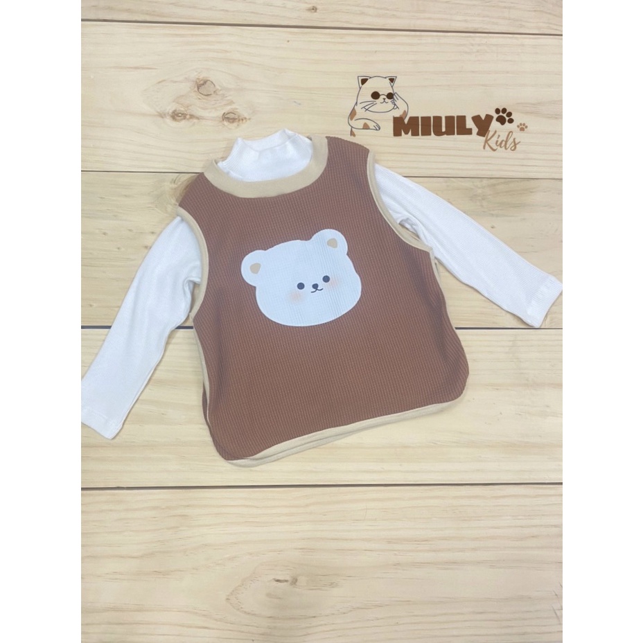 Aó ghile kết hợp yếm bằng vải cotton waffle Hàn dày dặn mềm mại cho bé