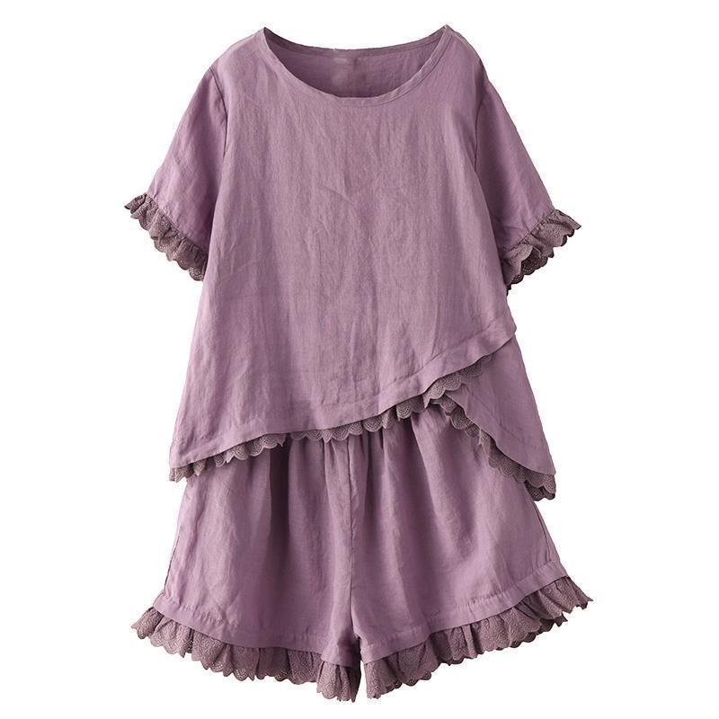 Bộ Áo Thun Cotton + Quần ngắn ống rộng Thiết Kế Độc Đáo Thời Trang Mùa Hè Hàng Mới Cho Nữ 2022