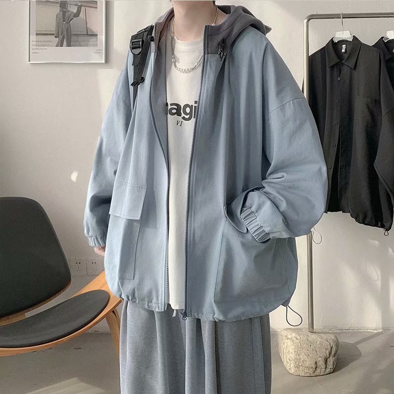 Áo Khoác Hoodie Màu Trơn Dáng Rộng Phối Túi Thời Trang Cho Nam
