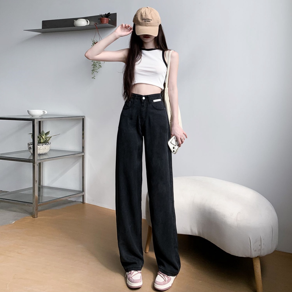 Quần Jeans Nữ Lưng Cao Ống Rộng Thời Trang Hàn Quốc