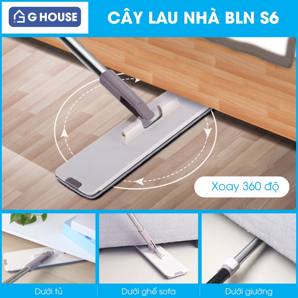 Bộ lau nhà tự vắt thông minh xoay 360, tặng 2 miếng lau Pulito  BLN-S6