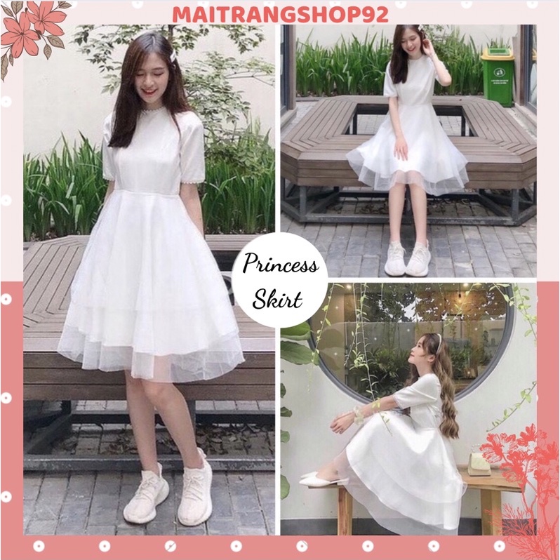 Đầm trắng dự tiệc dáng dài sang trọng lịch sự, Váy trắng xòe dài 2 lớp Hàn Quốc  (TTA109)