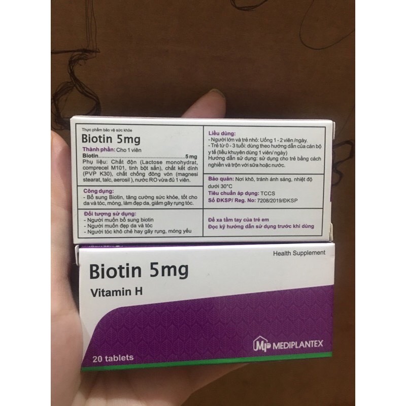 Viên uống BIOTIN 5MG - VITAMIN H cho tóc khỏe,da đẹp (20 viên)