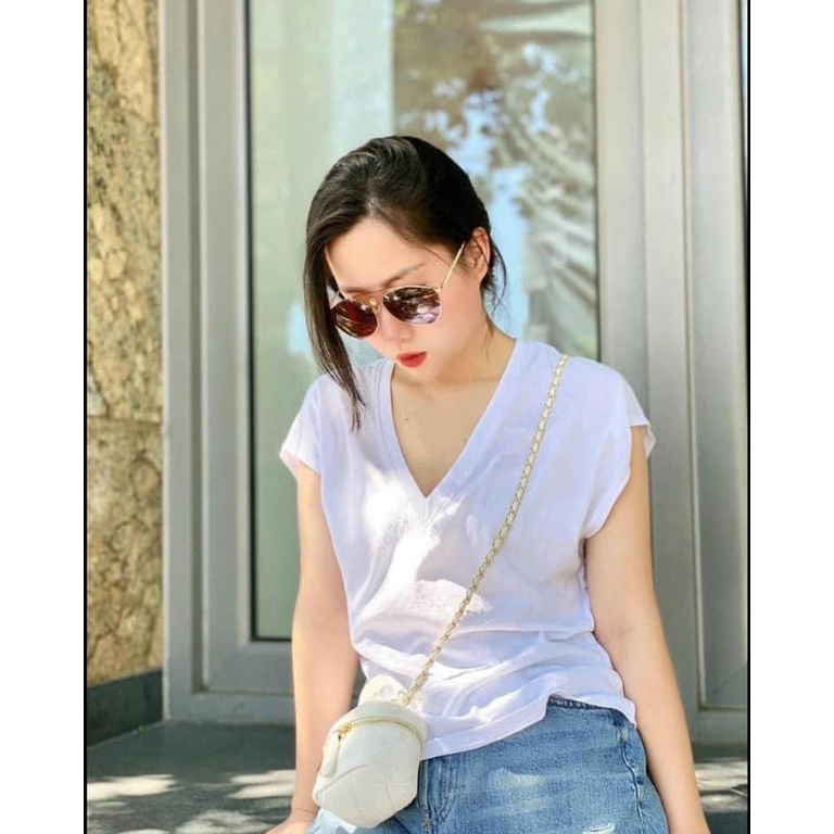 Áo thun nữ Combo 3 áo phông tay hến cổ tim chất cotton giấy mềm mát