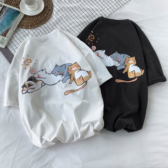 Áo Thun 4 Mèo ❤️ màu Đen/Trắng/Be Nam Nữ Unisex FREESHIP | BigBuy360 - bigbuy360.vn