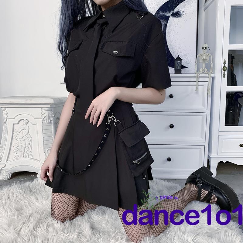Chân váy mini lưng cao màu đen phong cách Gothic punk cho nữ
