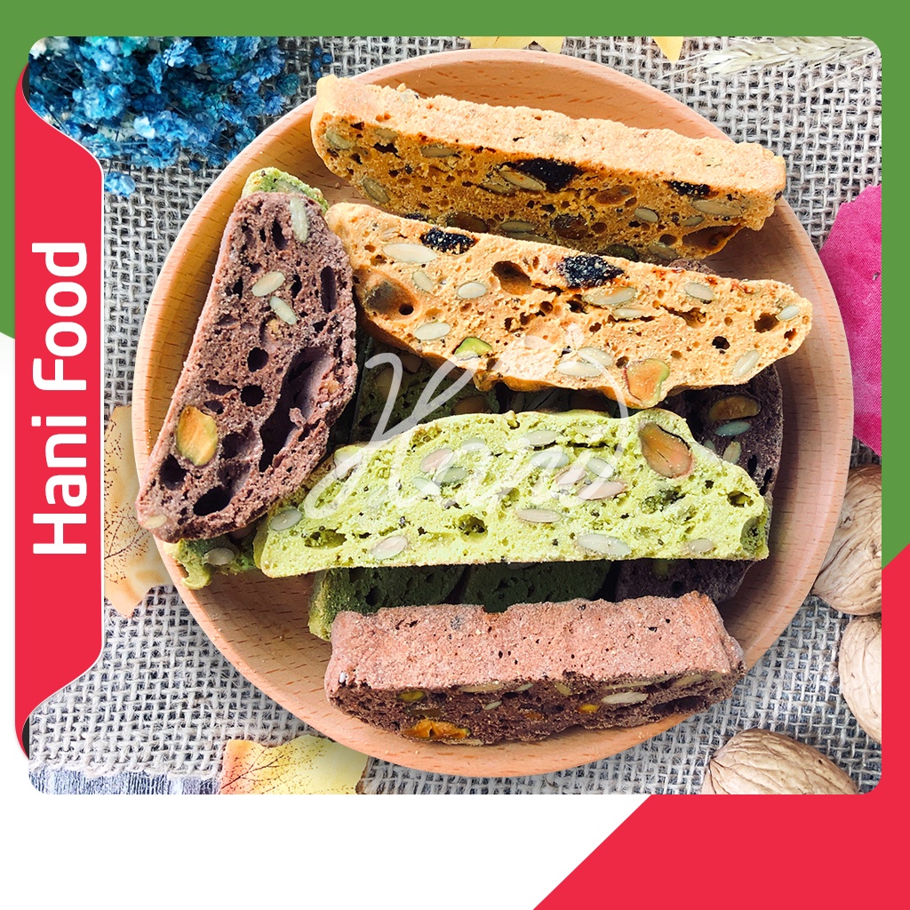 Bánh BISCOTTI 3 vị nguyên cám MẬT ONG dành cho người ăn kiêng, giảm cân, tiểu đường | HANI FOOD