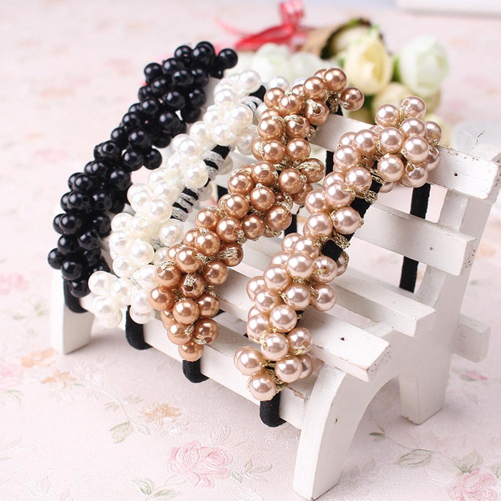 Women Fashion Pearls Beaded Hair Rope Elastic Ponytail Holder Girls Scrunchies