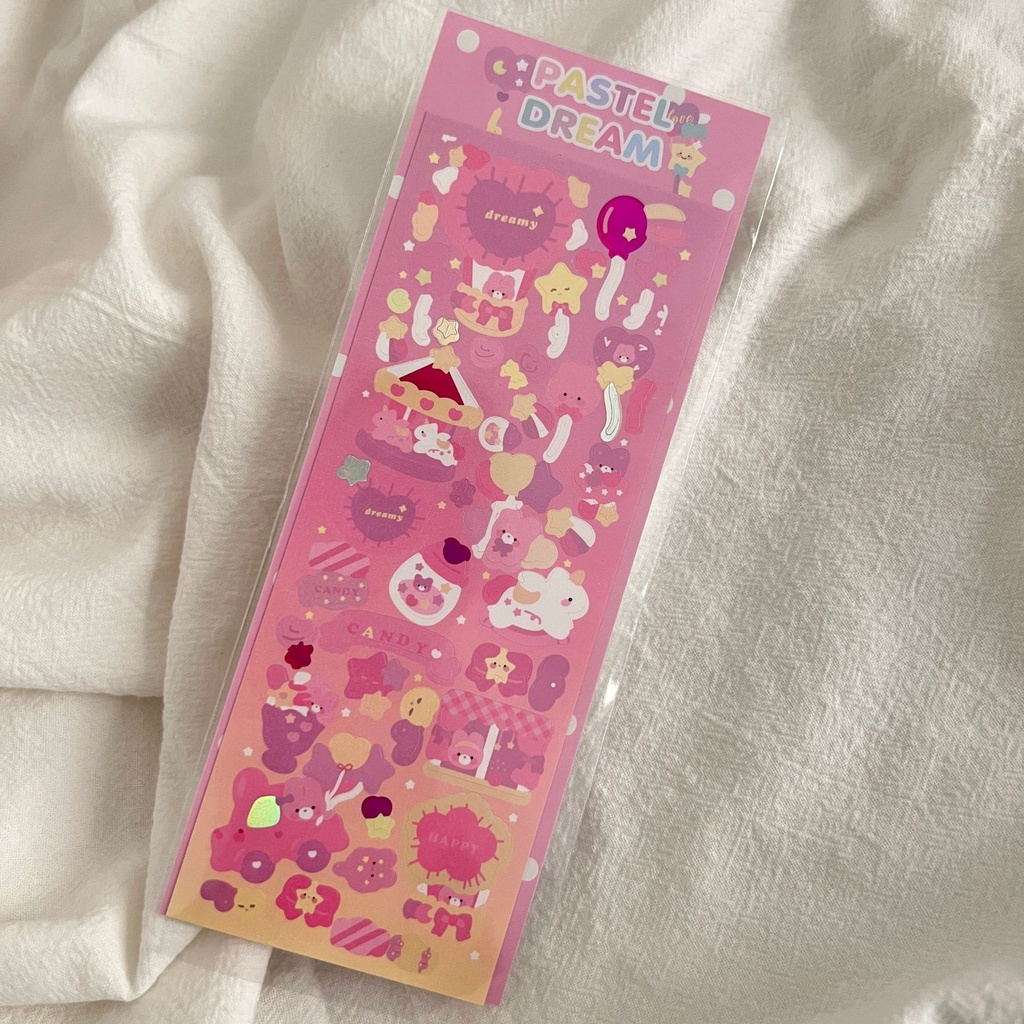 Sticker dán trang trí hình gấu màu hồng chống thấm nước dễ thương