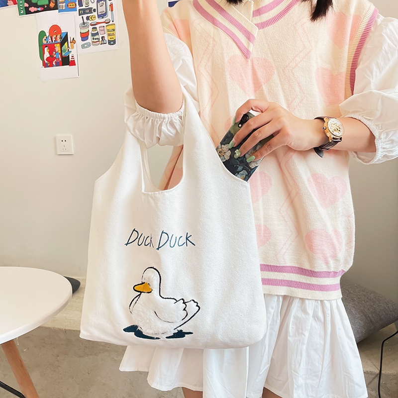 Túi canvas nữ đẹp vải mềm đựng đồ hình VỊT DUCK vừa A4 tote thời trang đi học giá rẻ