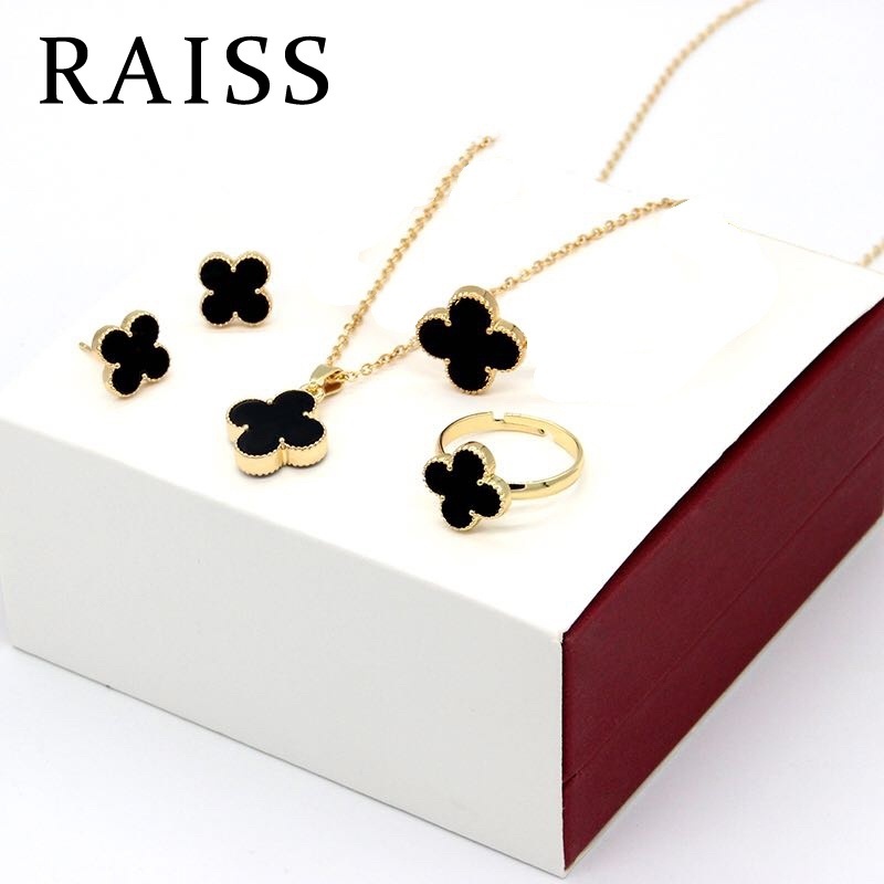 Set 3 Vòng cổ Mạ Vàng Hồng 18K Mặt Cỏ Bốn Lá Thời Trang Cho Nữ