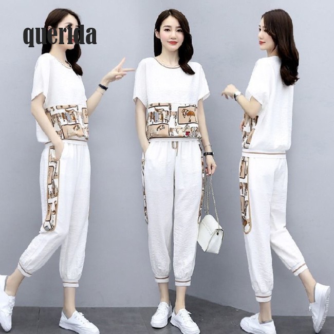 Set 2 Món Quần Dài Và Áo Thun Tay Ngắn Cổ Tròn Thời Trang Cho Nữ