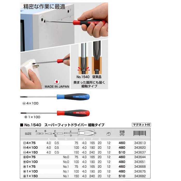Tô vít thân 4mm No.1540 Anex Nhật Bản Sản Phẩm Chính Hãng