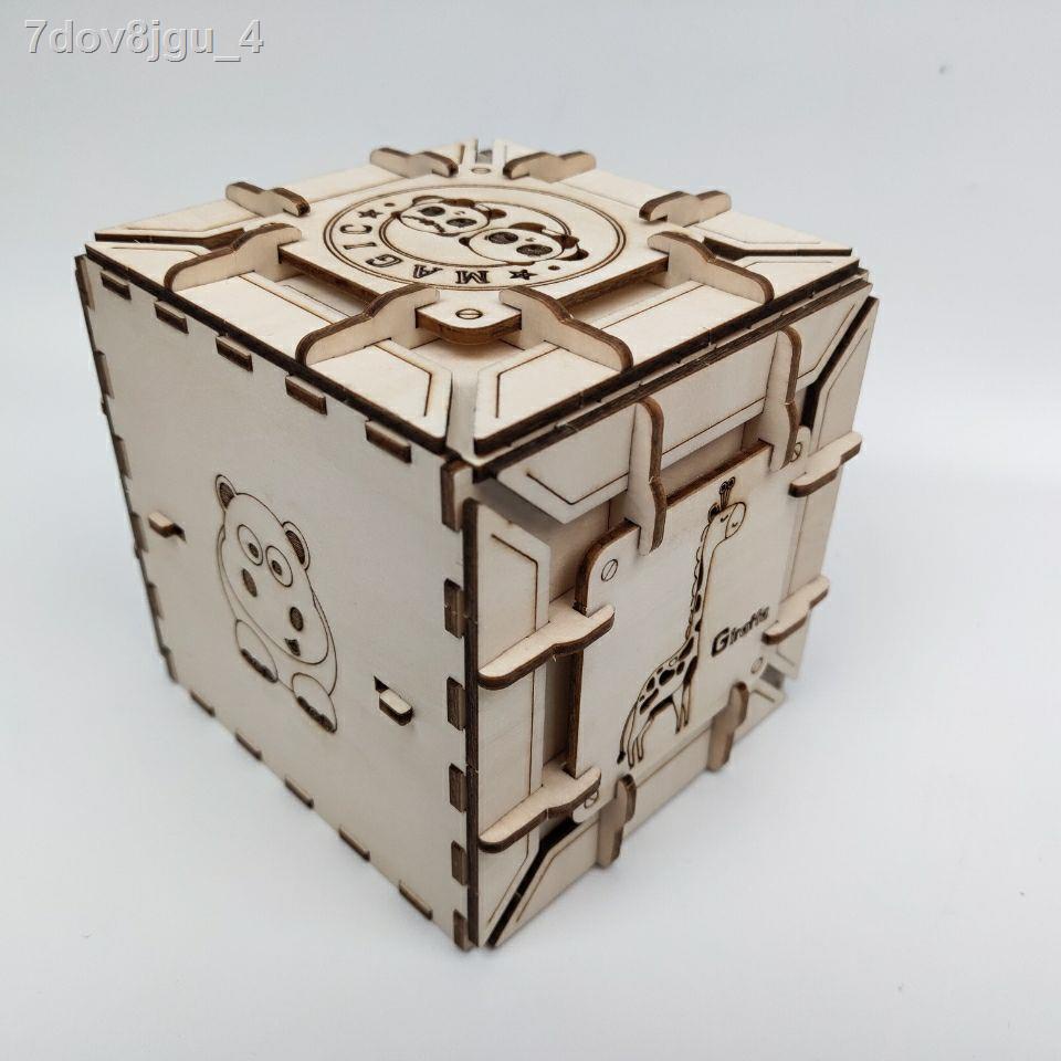 ❍ [Siêu Sale]Mô hình xoay cơ khí bằng gỗ trẻ em DIY lắp ráp đồ chơi sáng tạo con heo đất hộp mật khẩu mini két sắt