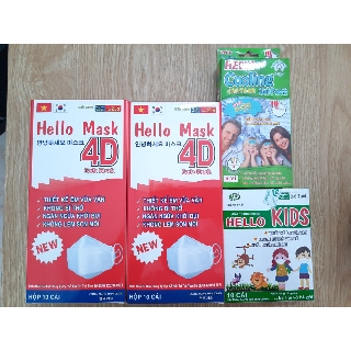 combo 2 khẩu trang 4D hello mask trắng (hộp 10 cái)+1 hộp ktrang em bé màu trắng (hộp 10 cái)tặng 1 hộp miếng dán hạ sốt