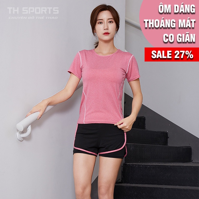 Bộ quần áo tập gym yoga nữ áo tay ngắn quần đùi 2 lớp ôm dáng thoải mái tập luyện đồ tập gym yoga nữ TH SPORT