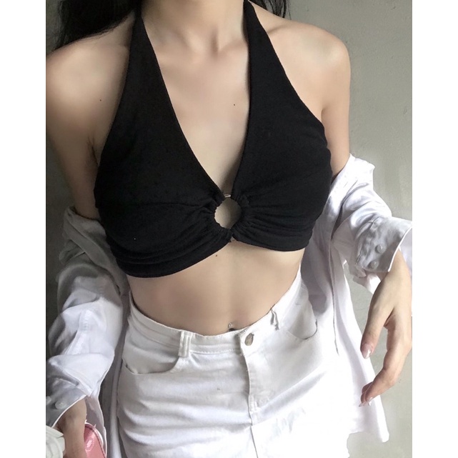 [Có Sẵn ] Áo croptop cổ yếm khoen ngực