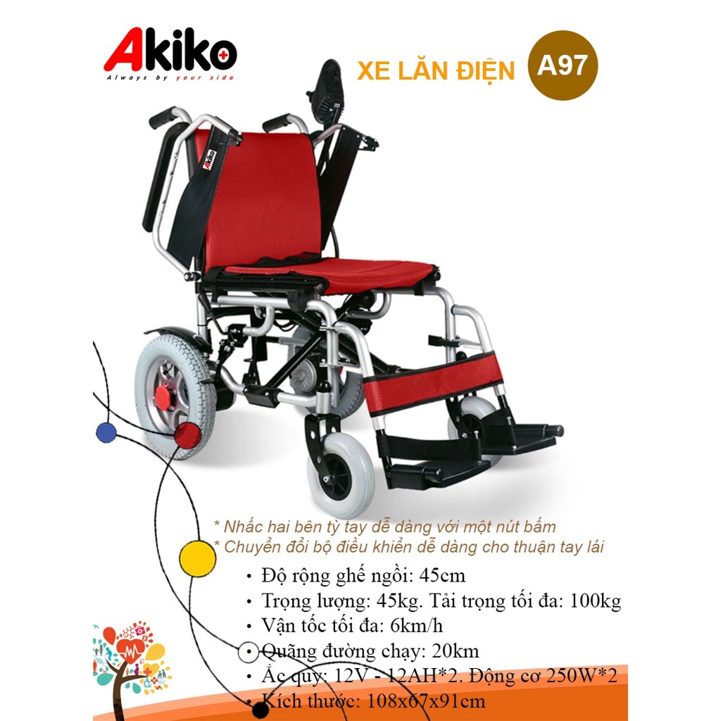 Xe lăn điện cao cấp nhập khẩu Akiko A97 hai bộ đệm