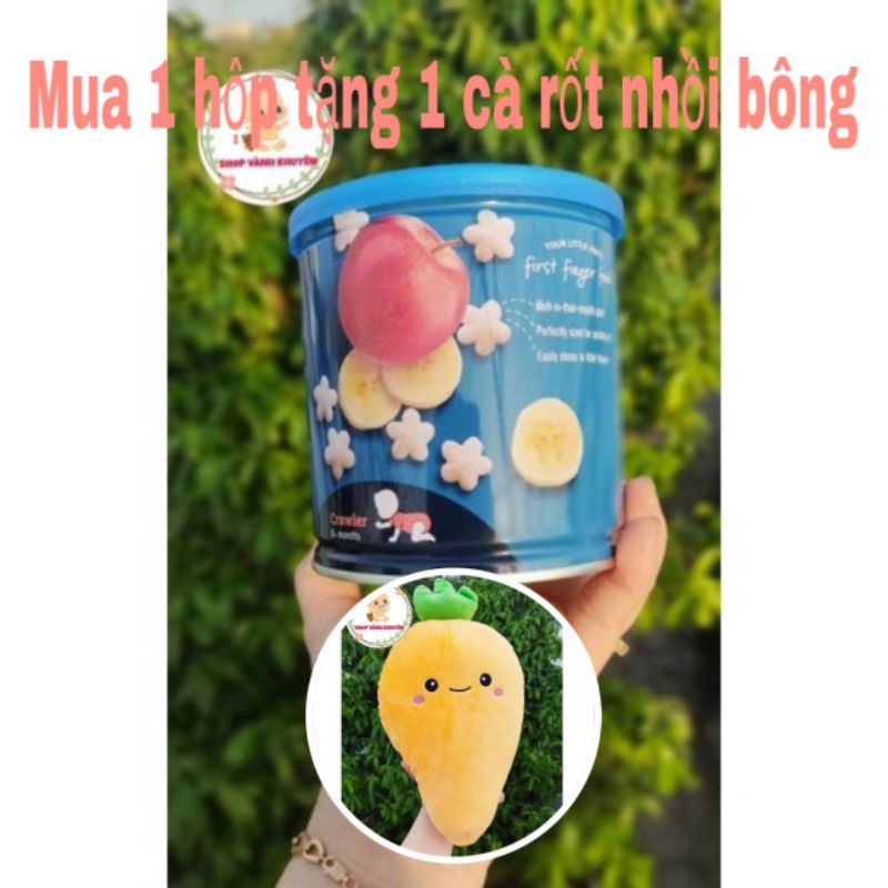 MUA 1 HỘP TẶNG 1 CÀ RỐT NHỒI BÔNG:Bánh ăn dặm ngôi sao Gerber Dâu Táo hộp cao 42g/hộp thiếc 49g