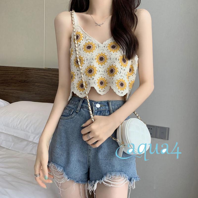 Anana Áo Tank Top Dệt Kim Cổ Chữ V Khoét Sâu Không Tay Viền Lượn Sóng Màu Mơ Thời Trang Mùa Hè Cho Nữ