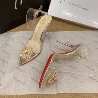 Guốc cao gót quai trong 9p khuy hoa đính đá