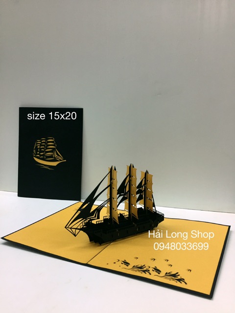 Thuyền 6 ( 3 cánh ) - Boat -   Thiệp  3D ( bìa đen  ) | BigBuy360 - bigbuy360.vn