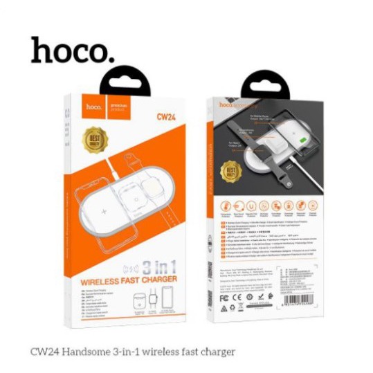 🌟CHÍNH HÃNG🌟 Sạc Không Dây 3 in 1 Hoco CW24 - Sạc Điện Thoại / Đồng Hồ Thông Minh / Tai Nghe { BẢO HÀNH CHÍNH HÃNG}