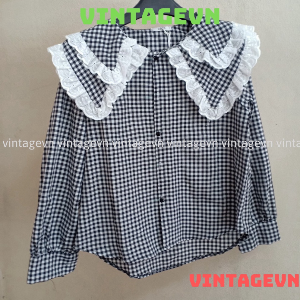 áo babydoll kẻ 2 lá bèo hàng đẹp HA0004 vintagevn | BigBuy360 - bigbuy360.vn