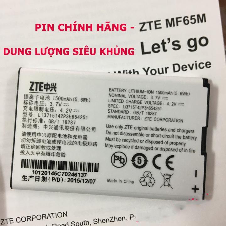 PIN CHO PHÁT WIFI ZTE MF60, MF61, MF62, MF63, MF65 DUNG LƯỢNG 1500MAH