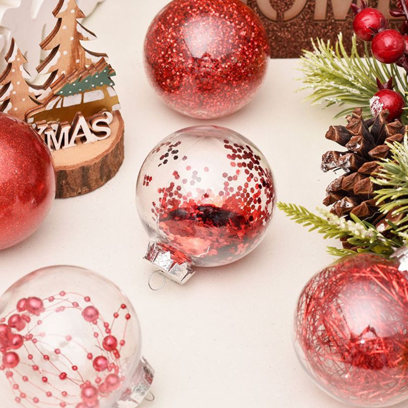 Bộ 30 quả châu bằng nhựa trong suốt kích thước 6cm chuyên dụng trang trí cây thông Noel