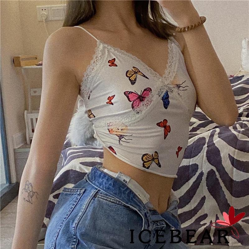 Áo Hai Dây In Hình Bướm Xinh Xắn Cho Nữ