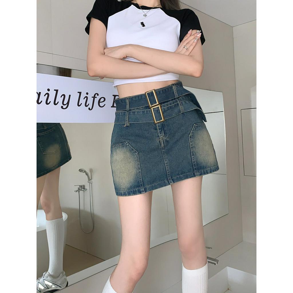 QADCOL Chân váy jean Chữ A Lưng Cao Thời Trang Mùa Hè Phong Cách Retro Mới Cho Nữ