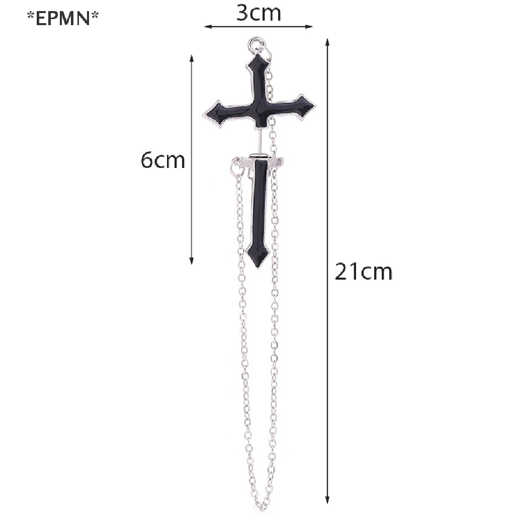 Khuyên tai HWETR dáng dài kiểu thánh giá phong cách punk thời trang